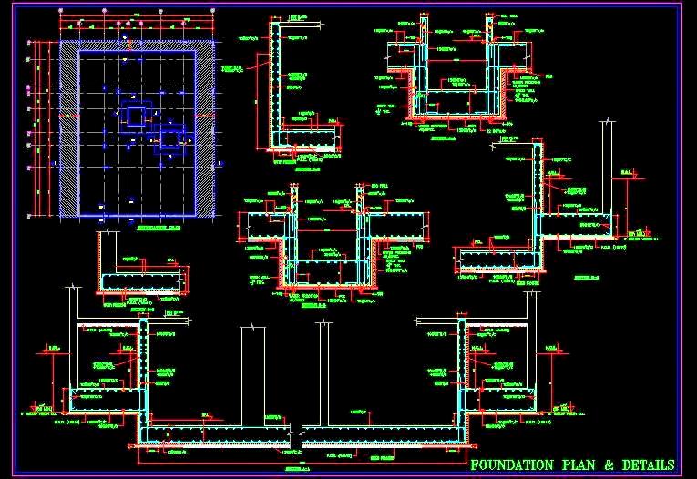 RCC Foundation Reinforcement Design with Sections - AutoCAD